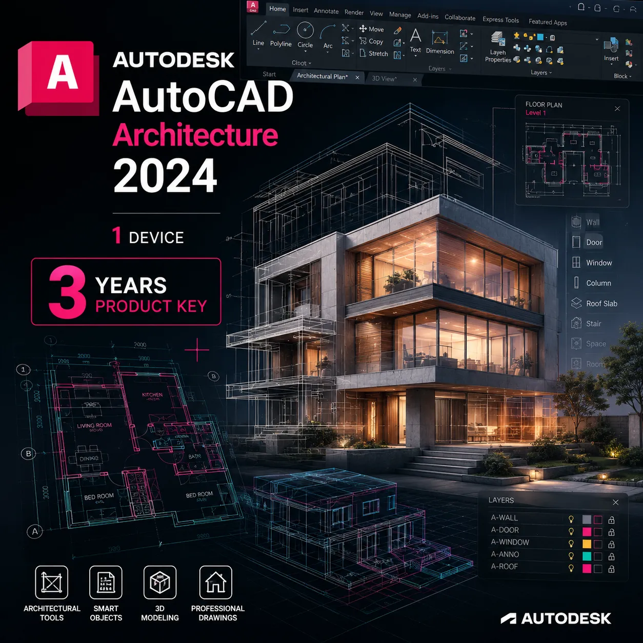 AutoCAD Architecture 2024 1 Device 3 Years Product Key
