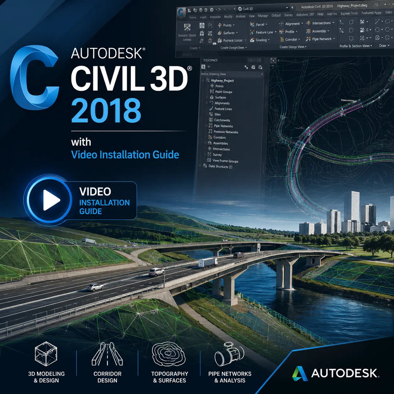 Autodesk Civil 3D 2018 with Video Installation Guide