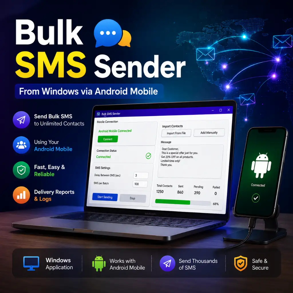 Bulk SMS Sender from Windows via Android Mobile