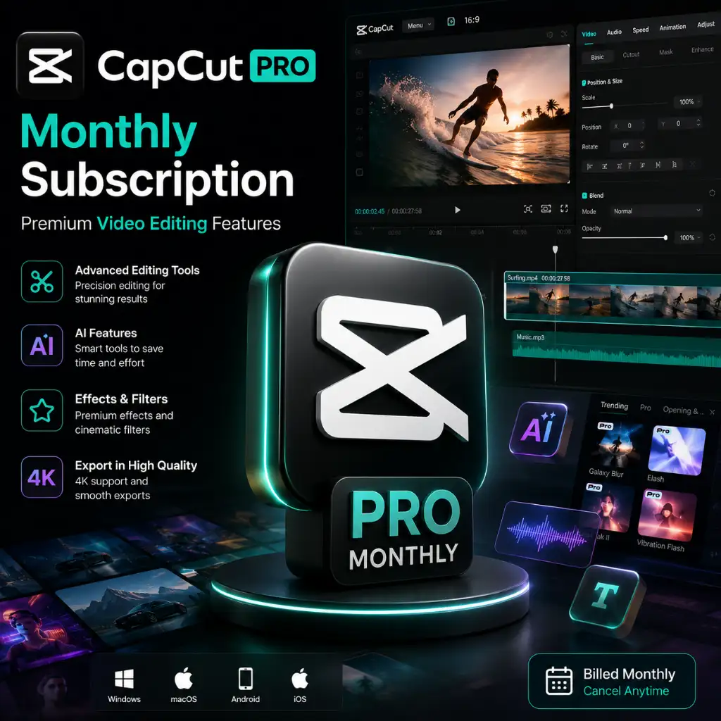 CapCut Pro Monthly Subscription | Premium Video Editing Features