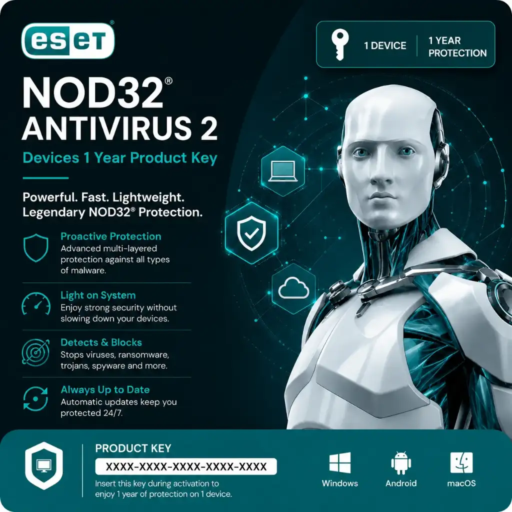 ESET NOD32 Antivirus 2 Devices 1 Year Product Key