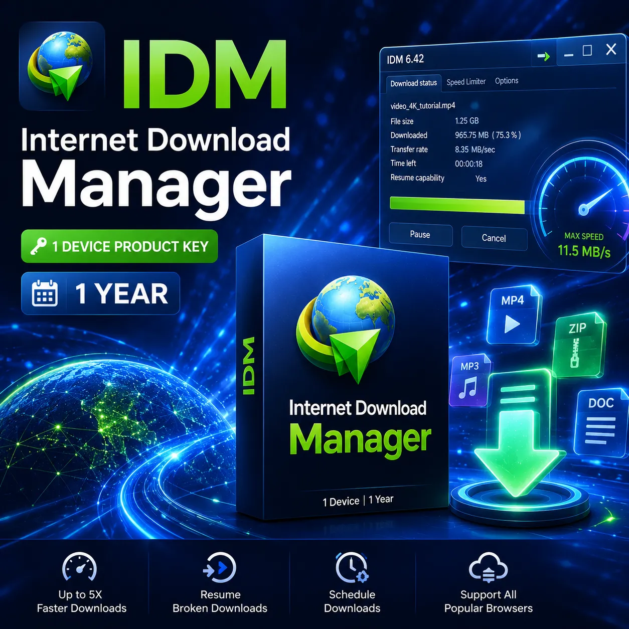Internet Download Manager (IDM) - 1 Device Product Key - 1 Year