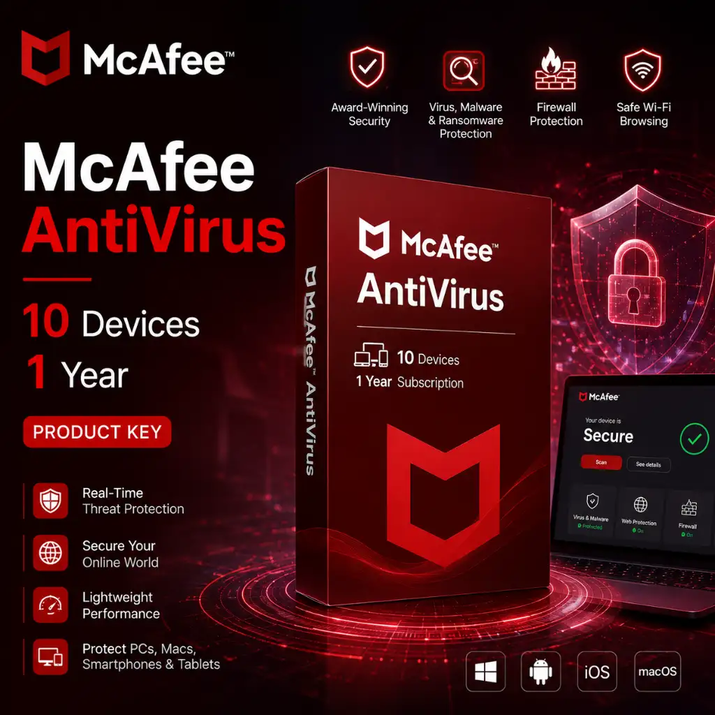 McAfee AntiVirus 10 Devices 1 Year Product Key
