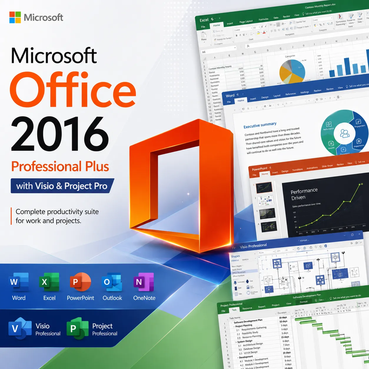 Microsoft Office 2016 Pro Plus with Visio and Project Pro