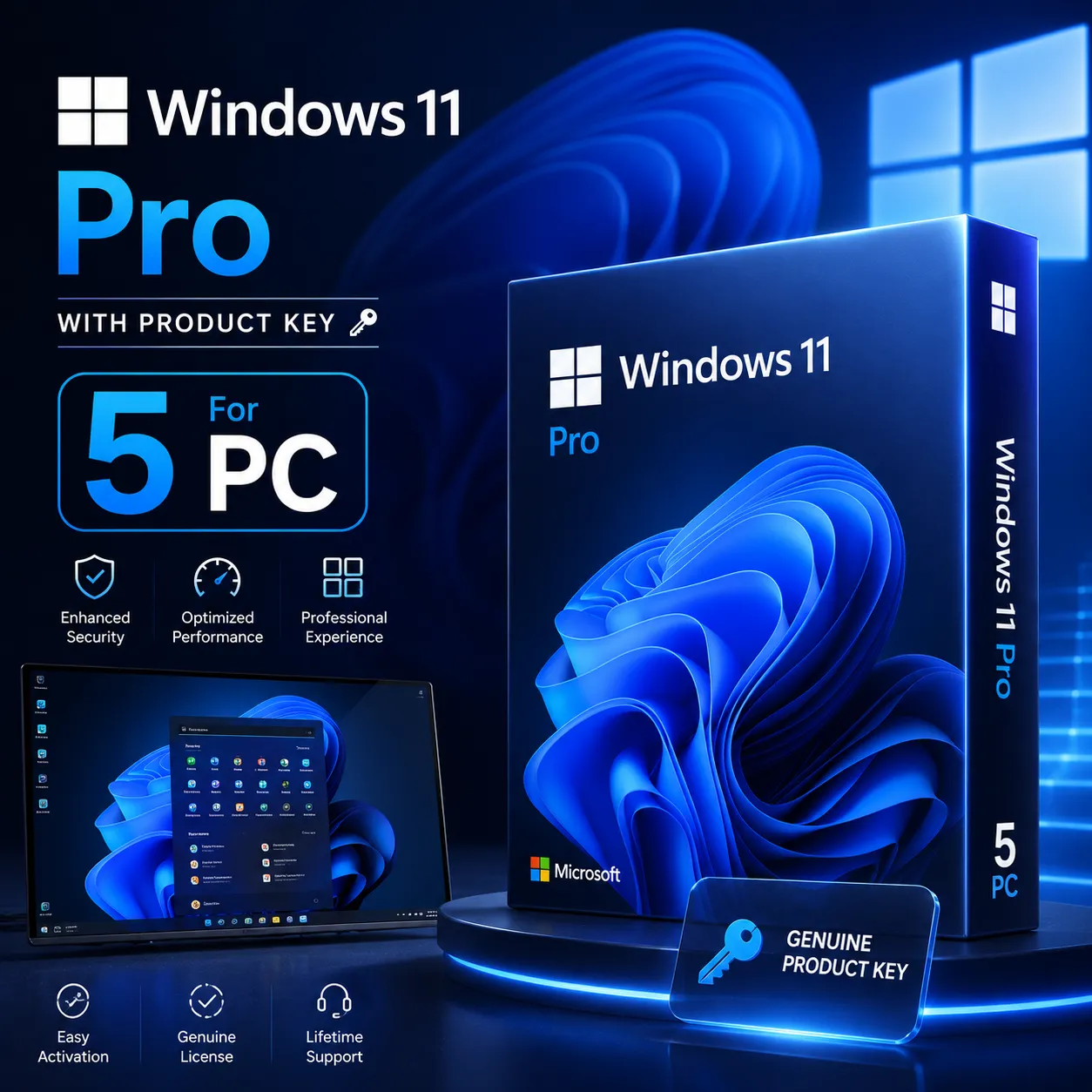 Windows 11 Pro with Product Key for 5 PCs