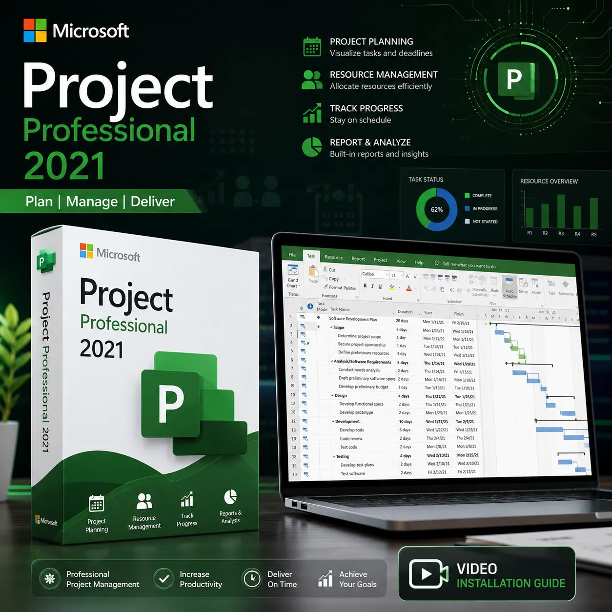 Microsoft Project Professional 2021 with Video Installation Guide 