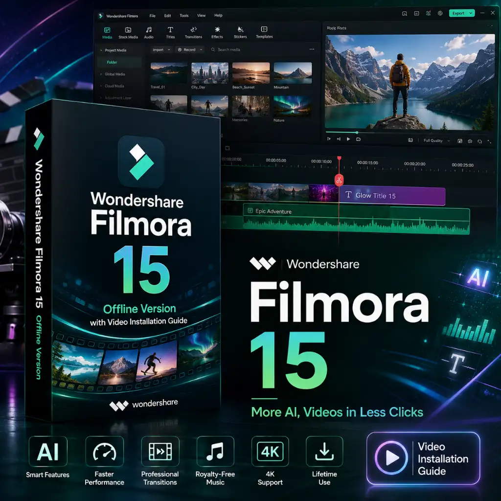 Wondershare Filmora 15 Offline Setup with Video Installation Guide 